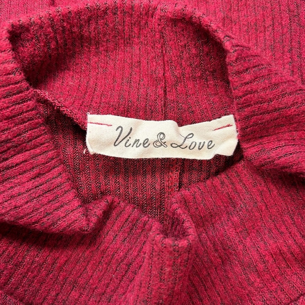 Vine & Love Mock Neck Split Dolman Sleeve Ribbed Knit Sweater Top Berry Plum S - Picture 4 of 5